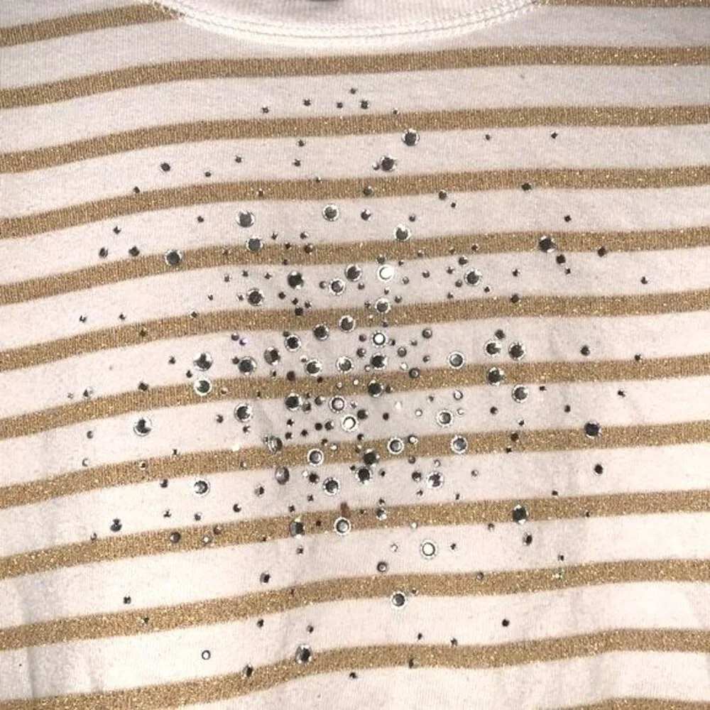 Style & Co Womens Striped Sweatshirt L White & Gold - Picture 3 of 8